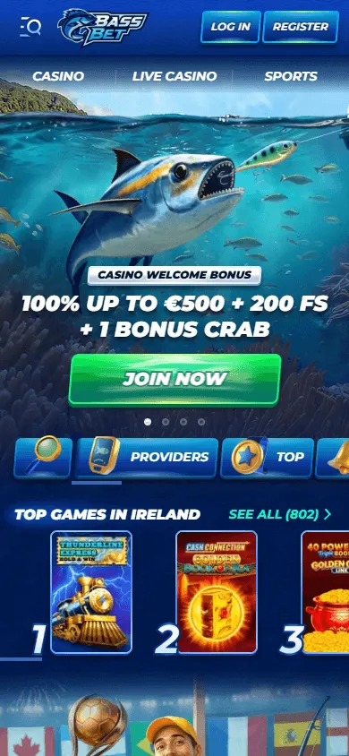 Bassbet Casino home experience on a mobile device